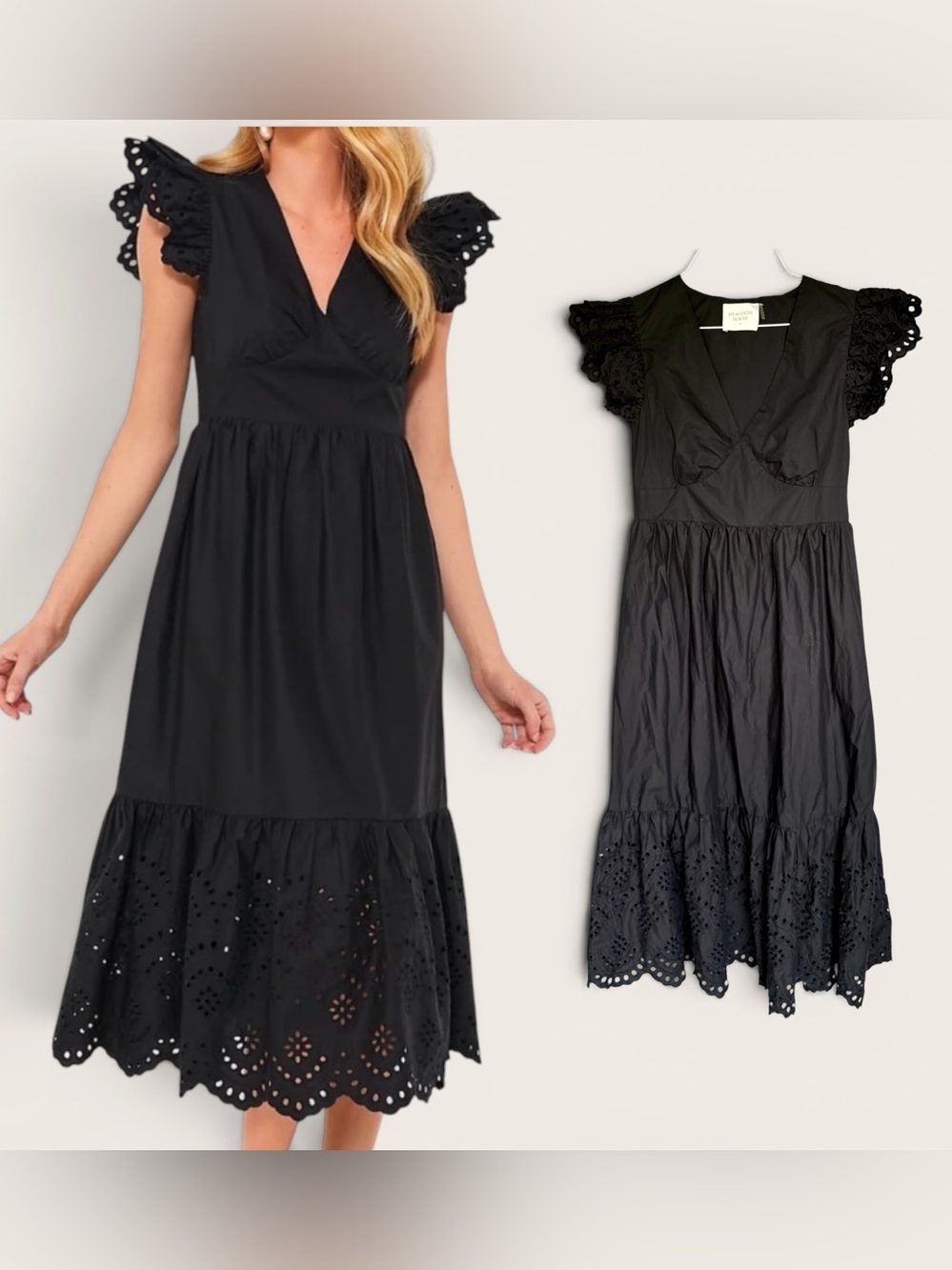 Hyacinth House Marshall Eyelet Midi Dress Sz M Black Cocktail Tuckernuck EUC
